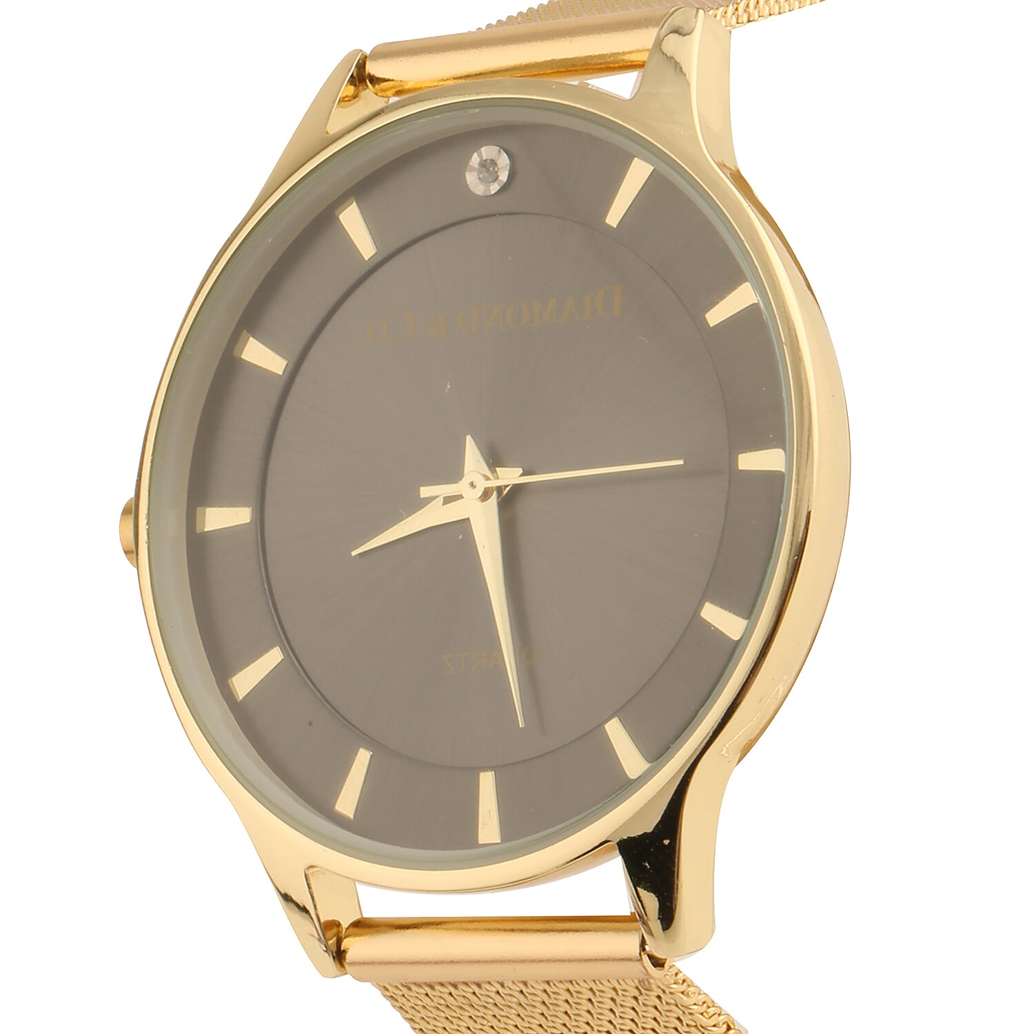 DIAMOND and CO LONDON Diamond Studded White Dial Bracelet Watch with a Stainless Steel Mesh Style Strap in Gold Tone