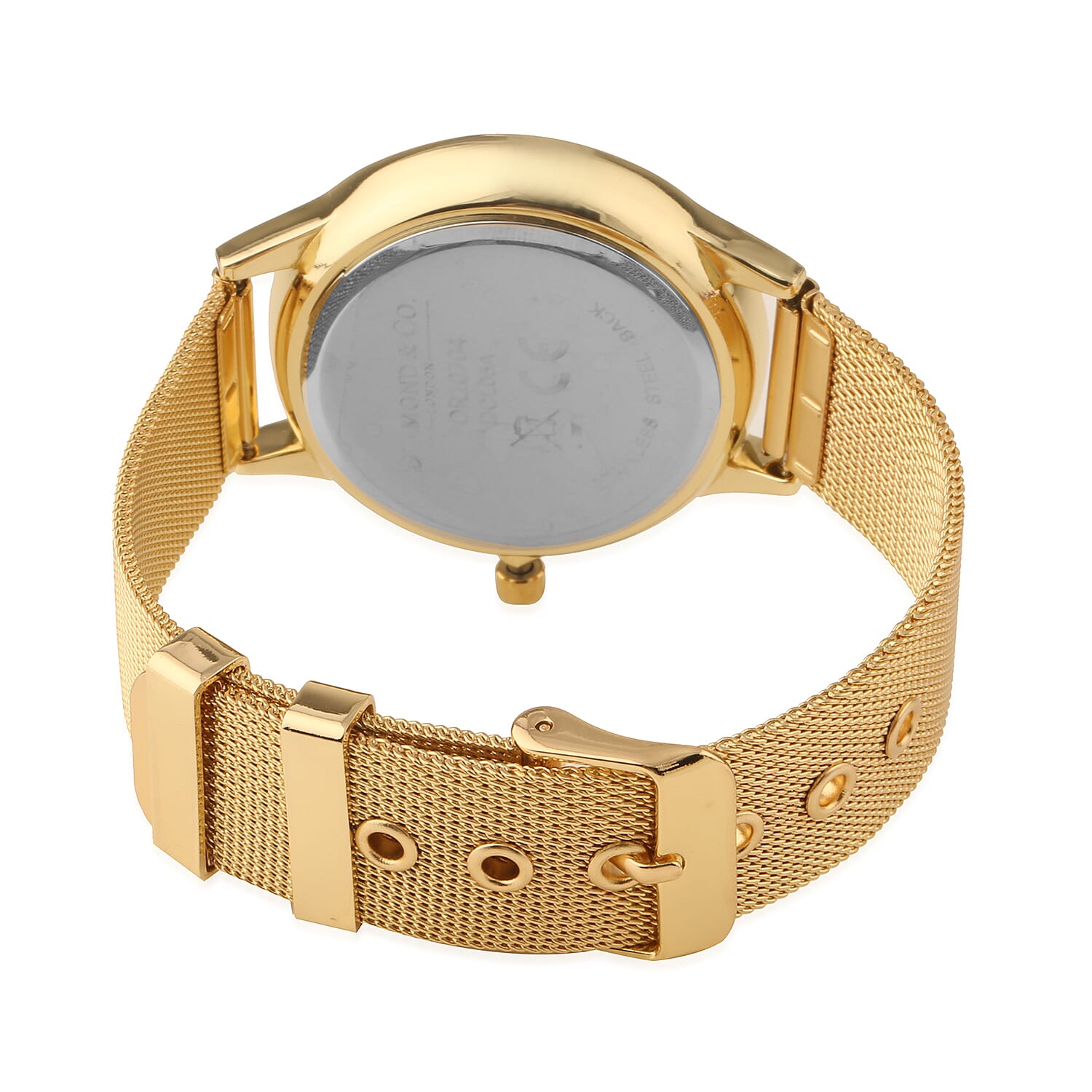 DIAMOND and CO LONDON Diamond Studded White Dial Bracelet Watch with a Stainless Steel Mesh Style Strap in Gold Tone