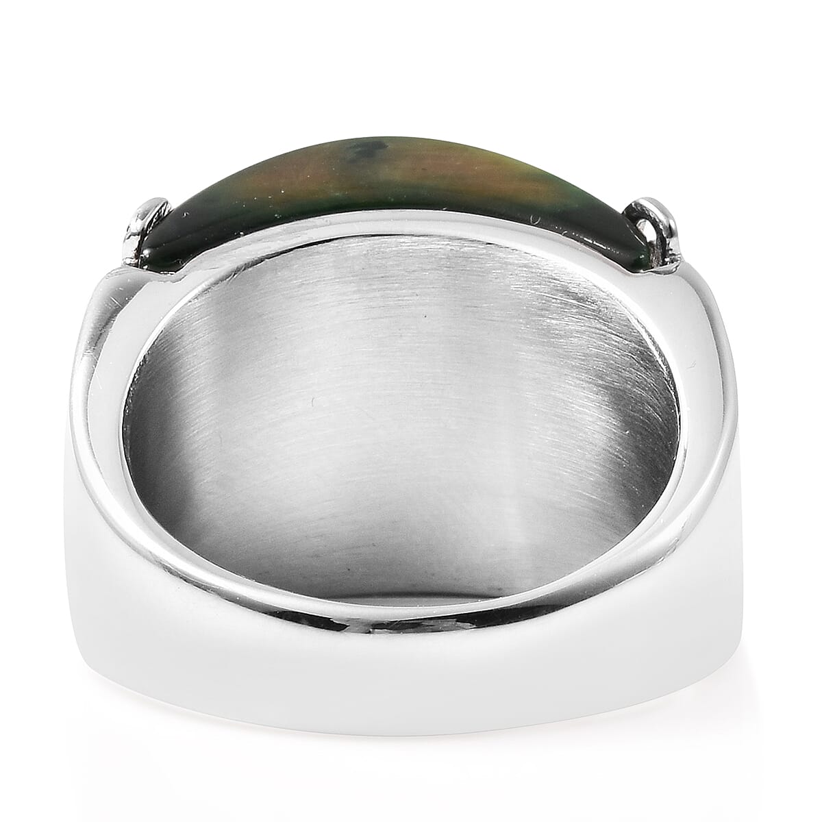 Green Tiger Eye Band Ring in Stainless Steel 25.00 Ct