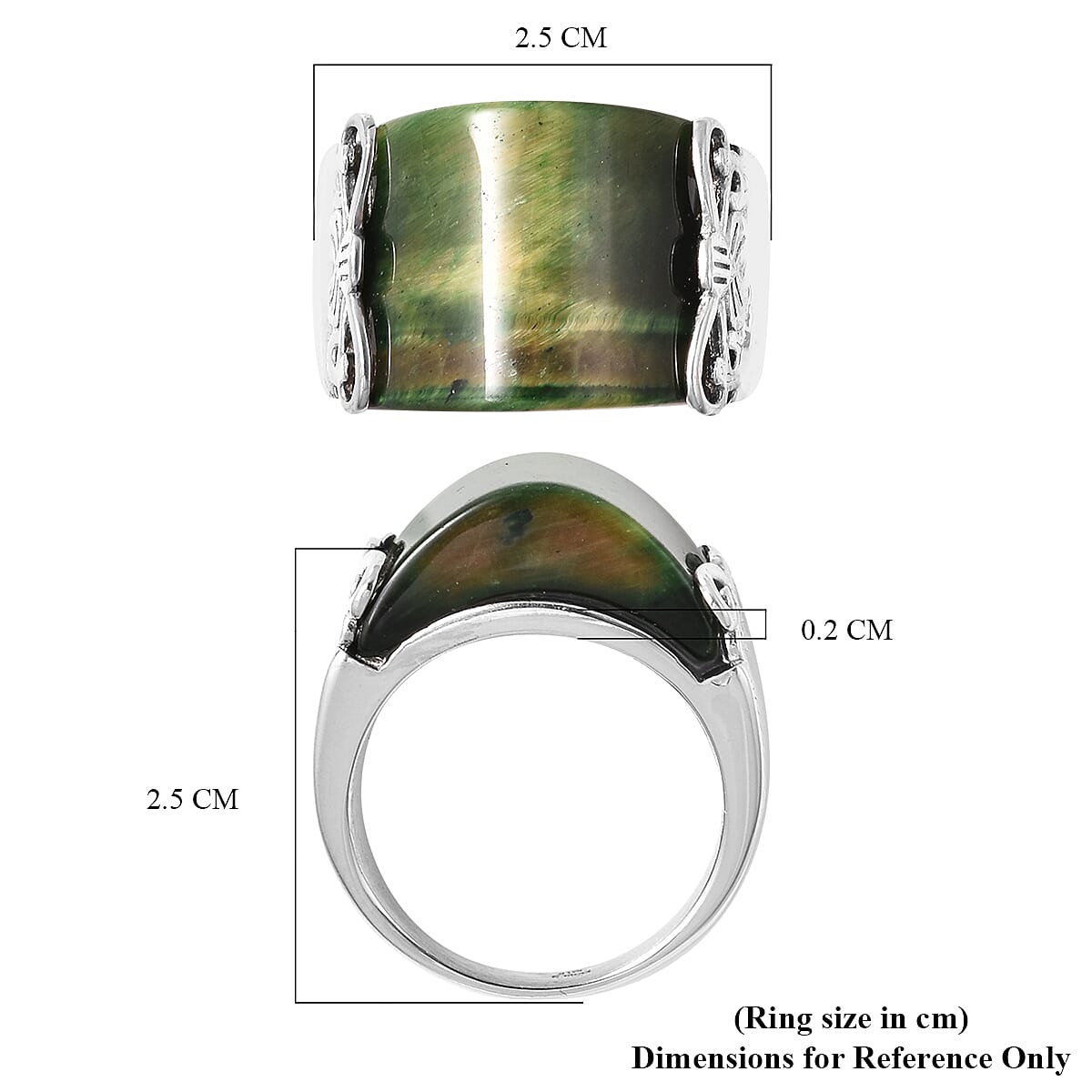 Green Tiger Eye Band Ring in Stainless Steel 25.00 Ct