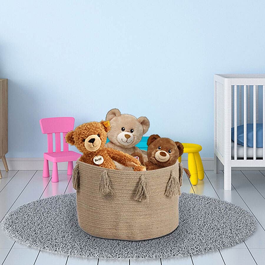 100% Cotton Braided Multipurpose Beige Basket With Tassels 45x45x30cm