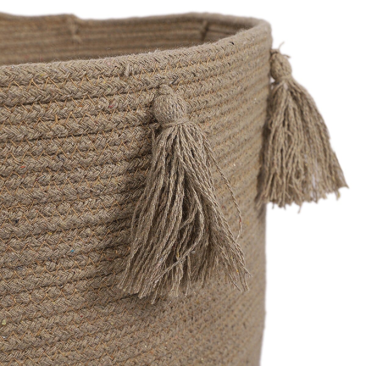 100% Cotton Braided Multipurpose Beige Basket With Tassels 45x45x30cm