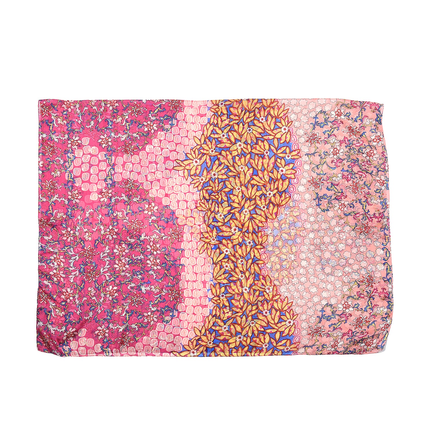 LA MAREY 100% Mulberry Silk Floral Vine Pattern Scarf (Size 180x110Cm) - Red and Orange