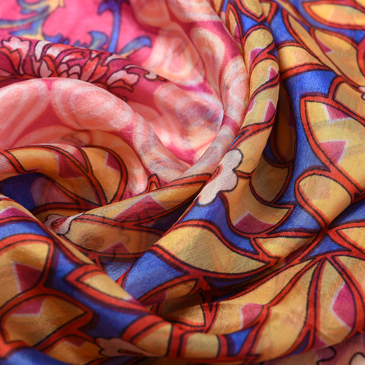 LA MAREY 100% Mulberry Silk Floral Vine Pattern Scarf (Size 180x110Cm) - Red and Orange