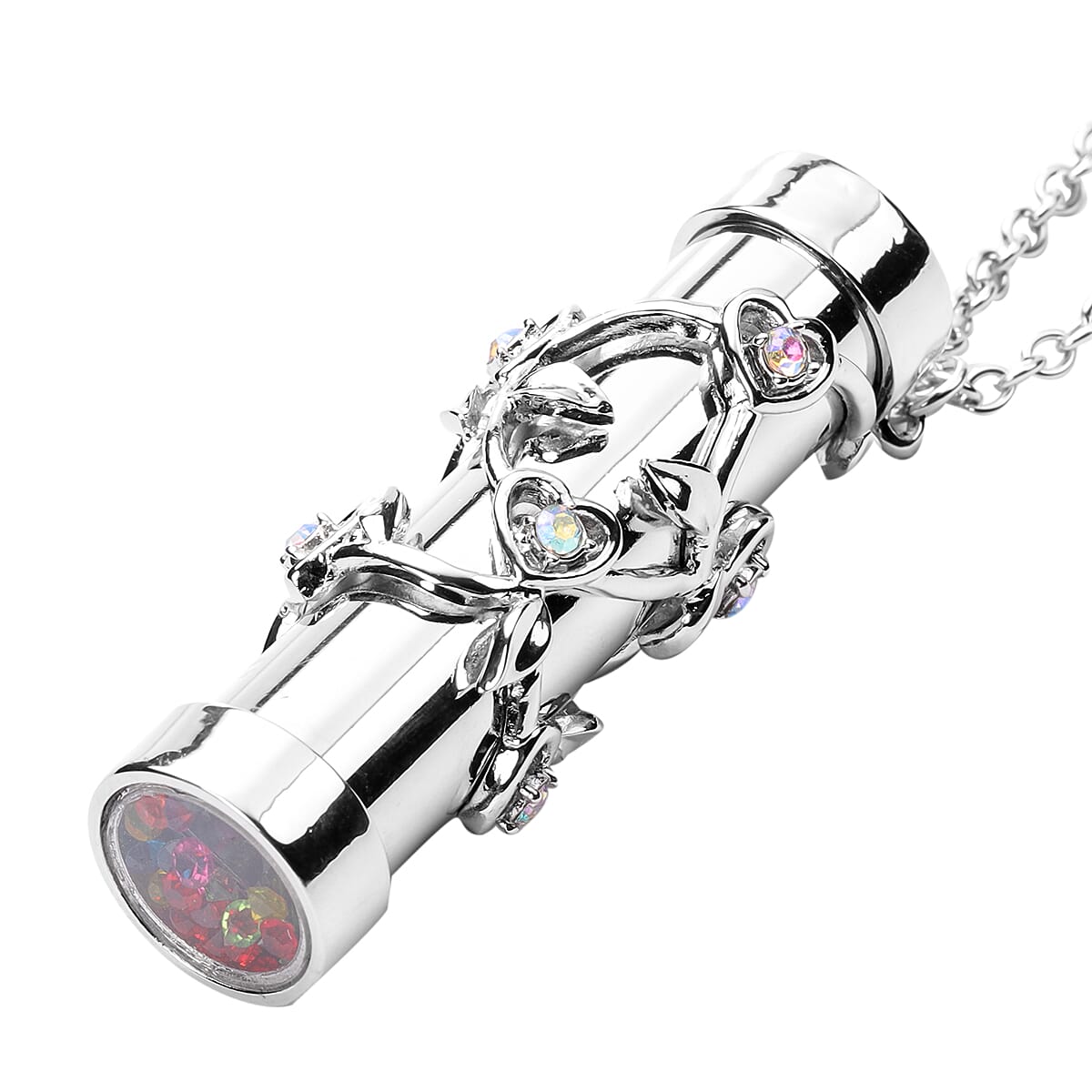 Multi Colour Austrian Crystal Kaleidoscope Pendant with Chain (Size 32 with Extender) in Silver Tone