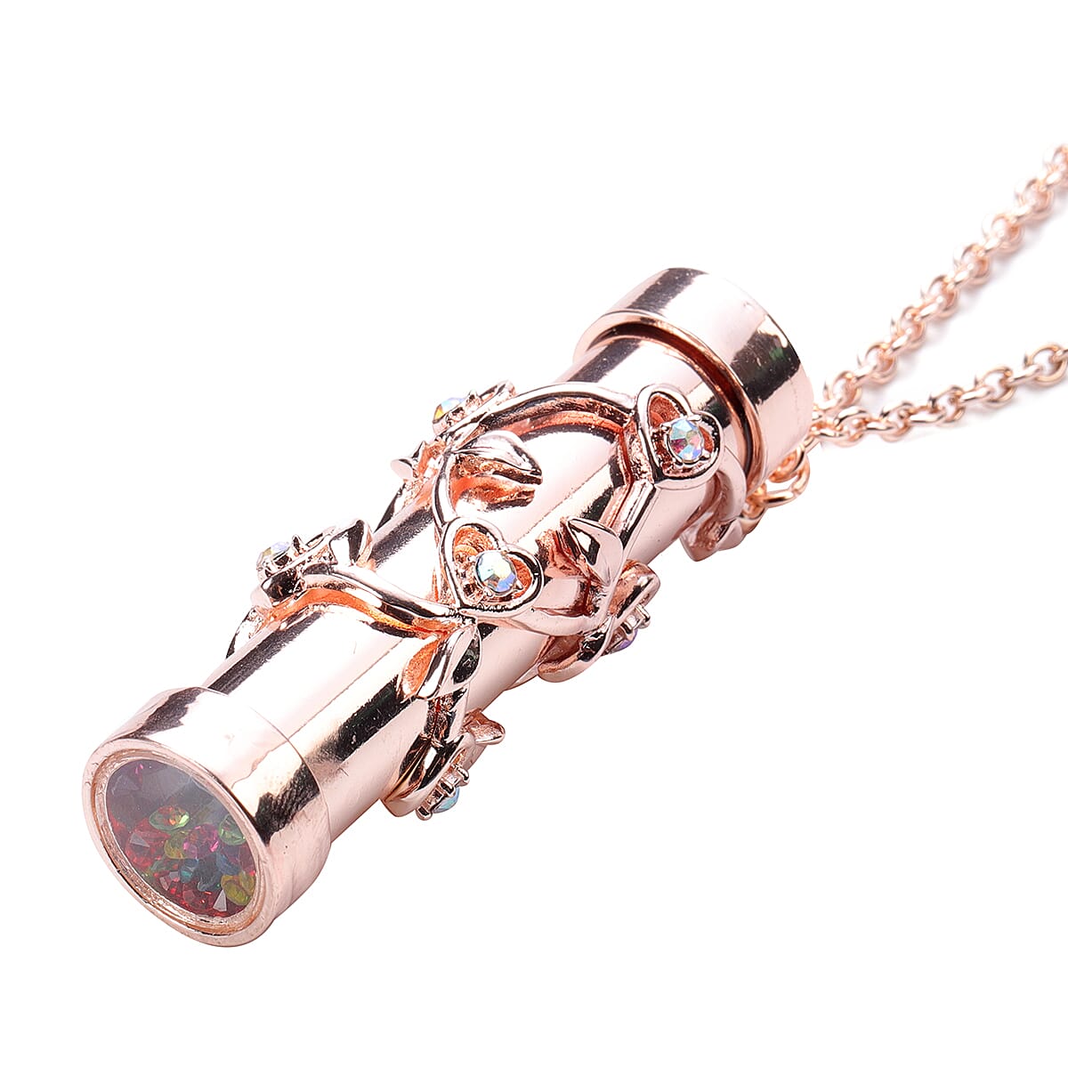 Multi Colour Austrian Crystal Kaleidoscope Pendant with Chain (Size 32 with Extender) in Rose Gold Tone