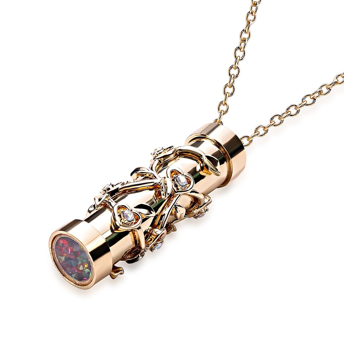 Multi Colour Austrian Crystal Kaleidoscope Pendant with Chain (Size 30 - 2 Ext) in Yellow Gold Tone