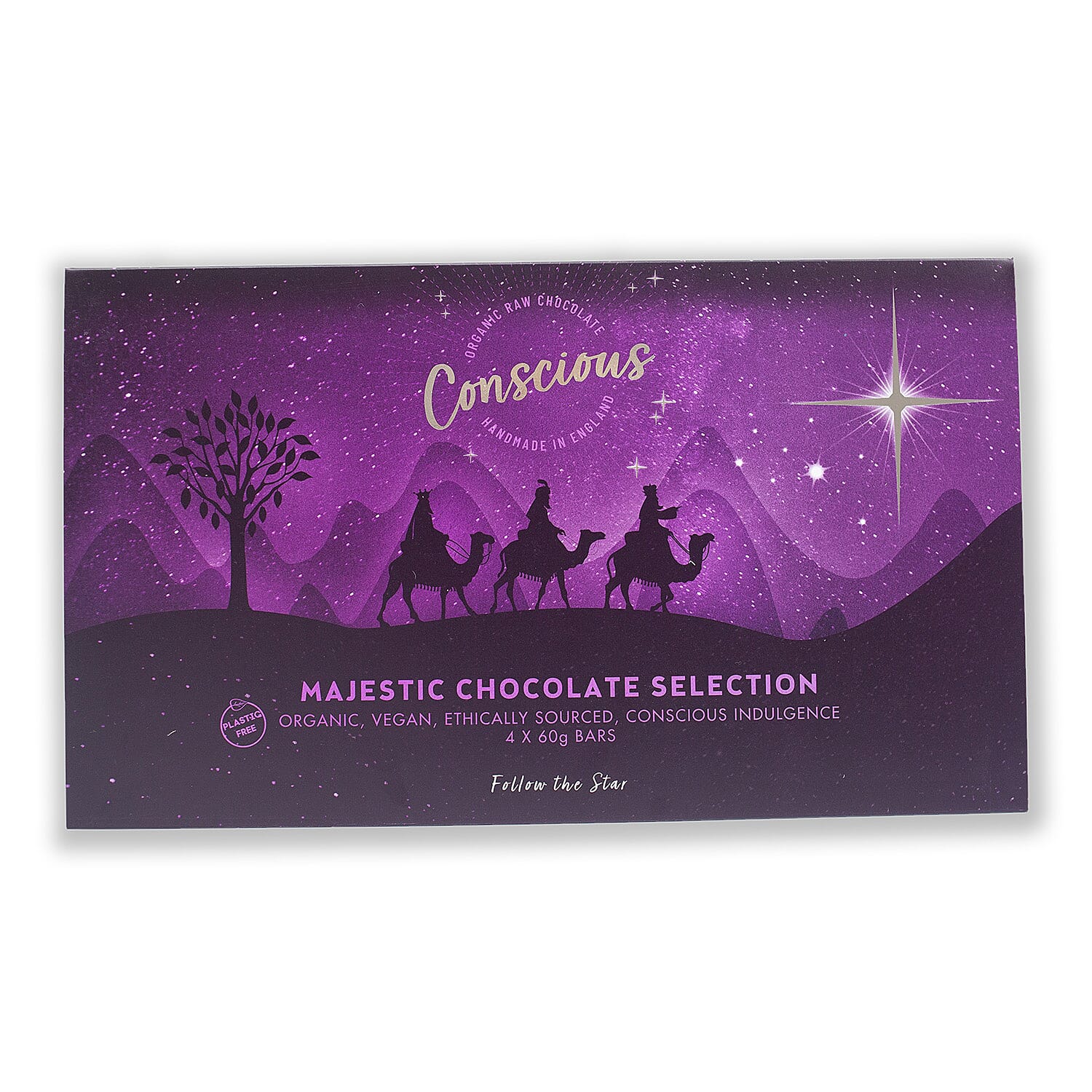 The Raw Chocolate Company Majestic Selection Box (4 x 60g Bars - Peppermint, Orange & Tangerine, Love Potion No. 9, Dark Side 75%)