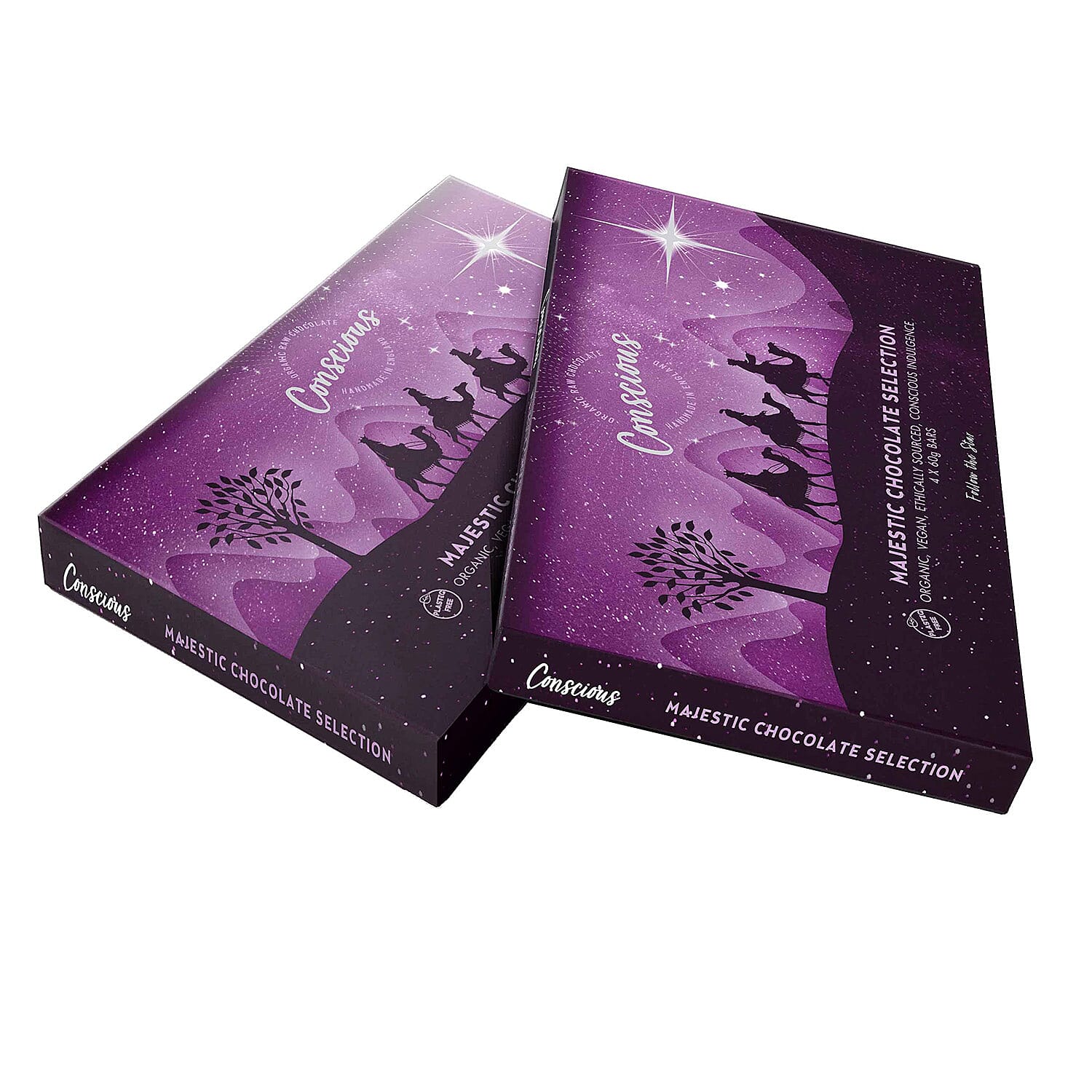 The Raw Chocolate Company Majestic Selection Box (4 x 60g Bars - Peppermint, Orange & Tangerine, Love Potion No. 9, Dark Side 75%)