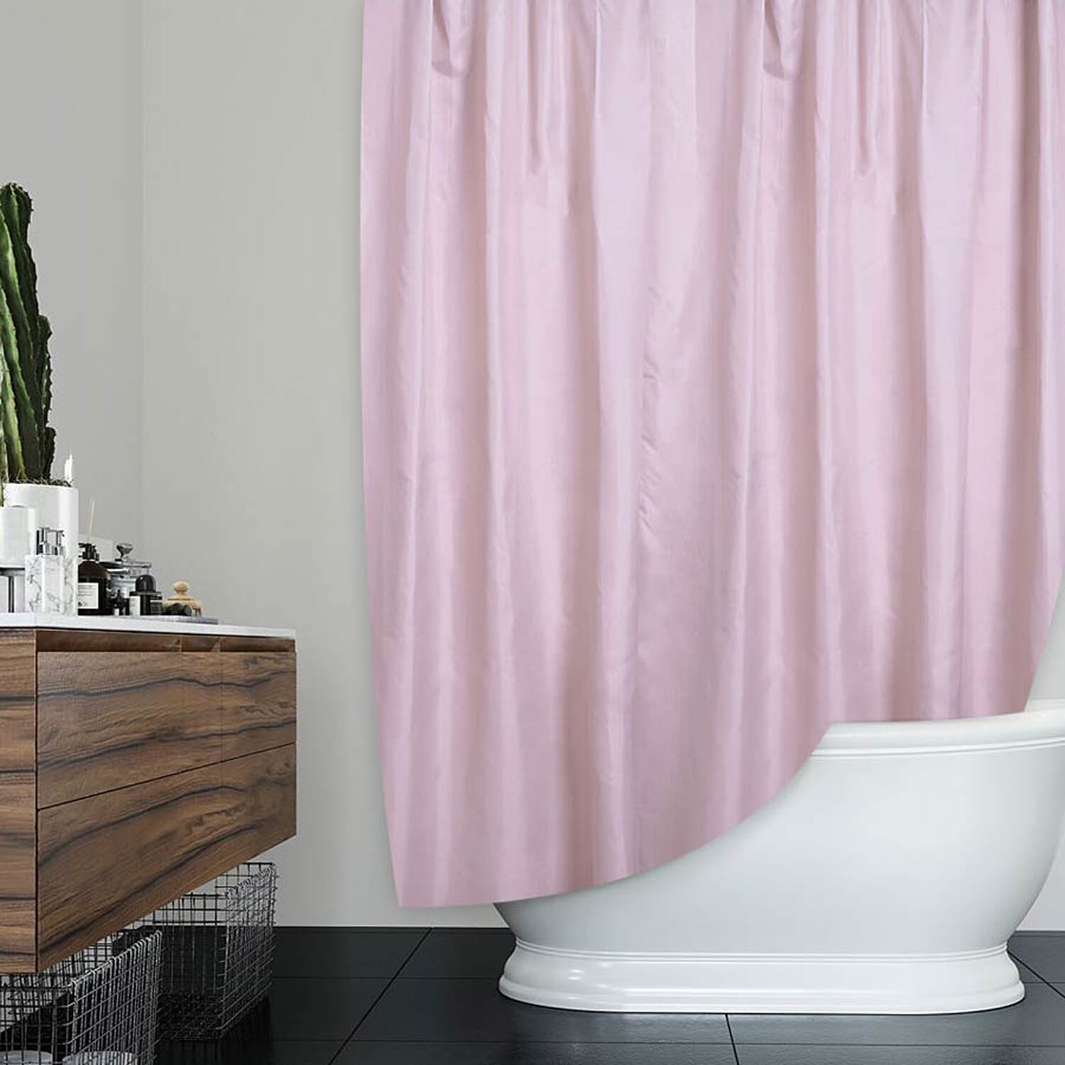 Ivory Colour Waterproof Shower Curtain with 12 Hooks (180x180cm)