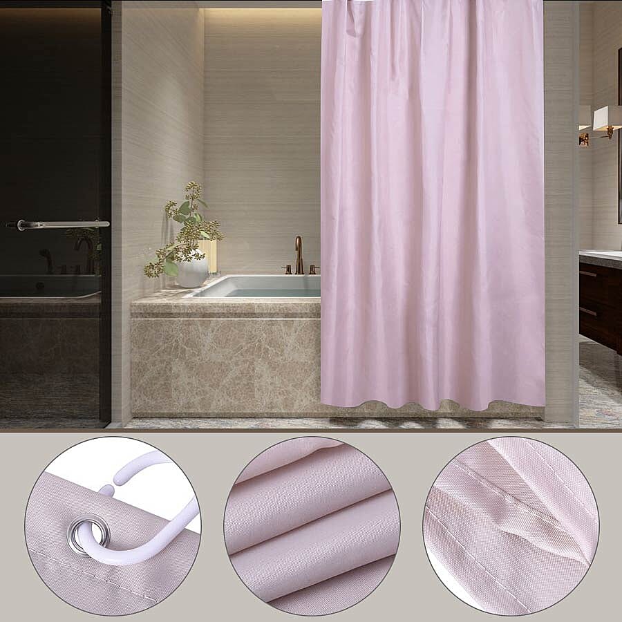 Ivory Colour Waterproof Shower Curtain with 12 Hooks (180x180cm)