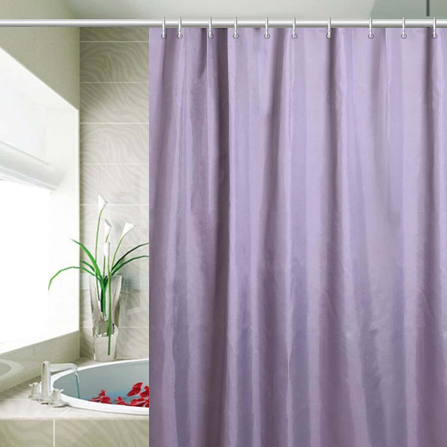 Grey Colour Waterproof Shower Curtain with 12 Hooks (180x180cm)
