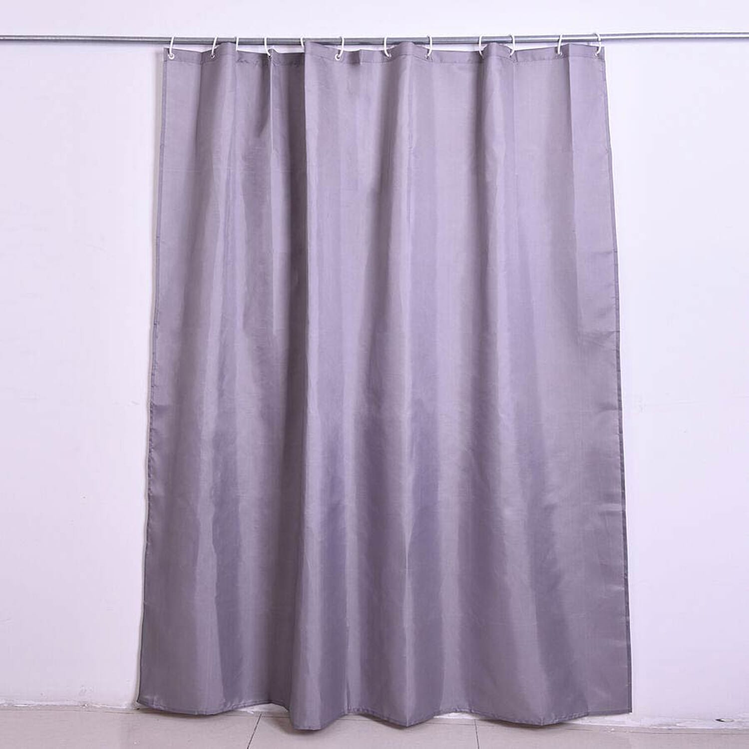 Grey Colour Waterproof Shower Curtain with 12 Hooks (180x180cm)