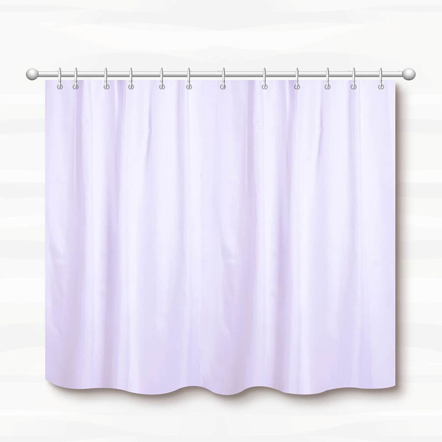 White Colour Waterproof Shower Curtain with 12 Hooks (180x180cm)