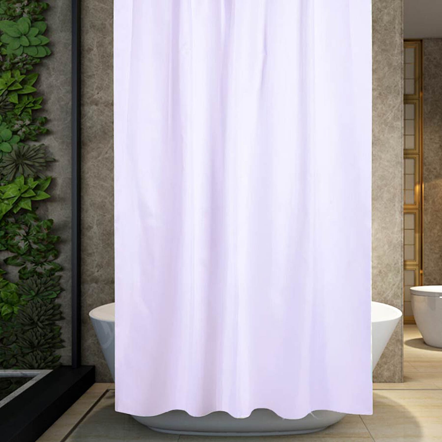 White Colour Waterproof Shower Curtain with 12 Hooks (180x180cm)