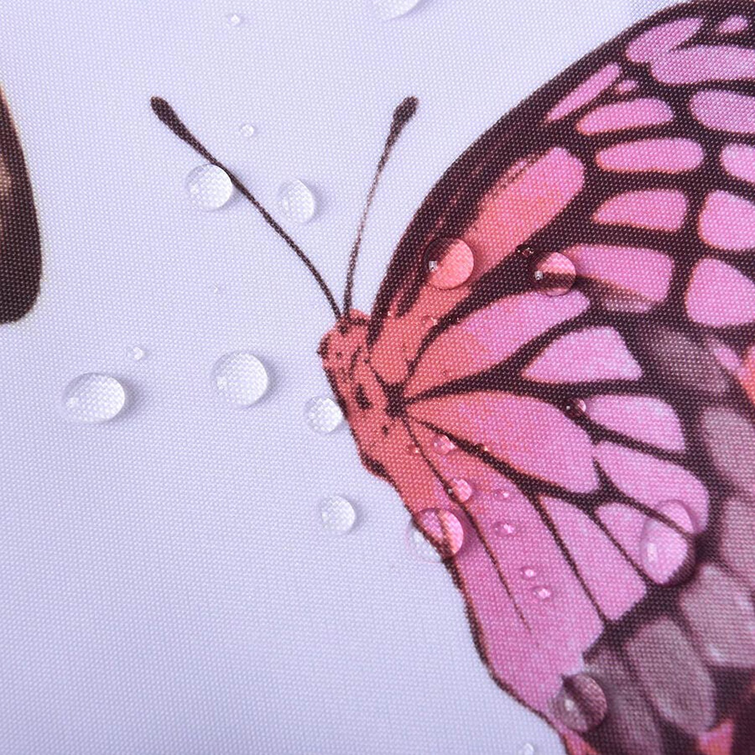 White Waterproof Shower Curtain with Butterfly Pattern and 12 Hooks (180x180cm)