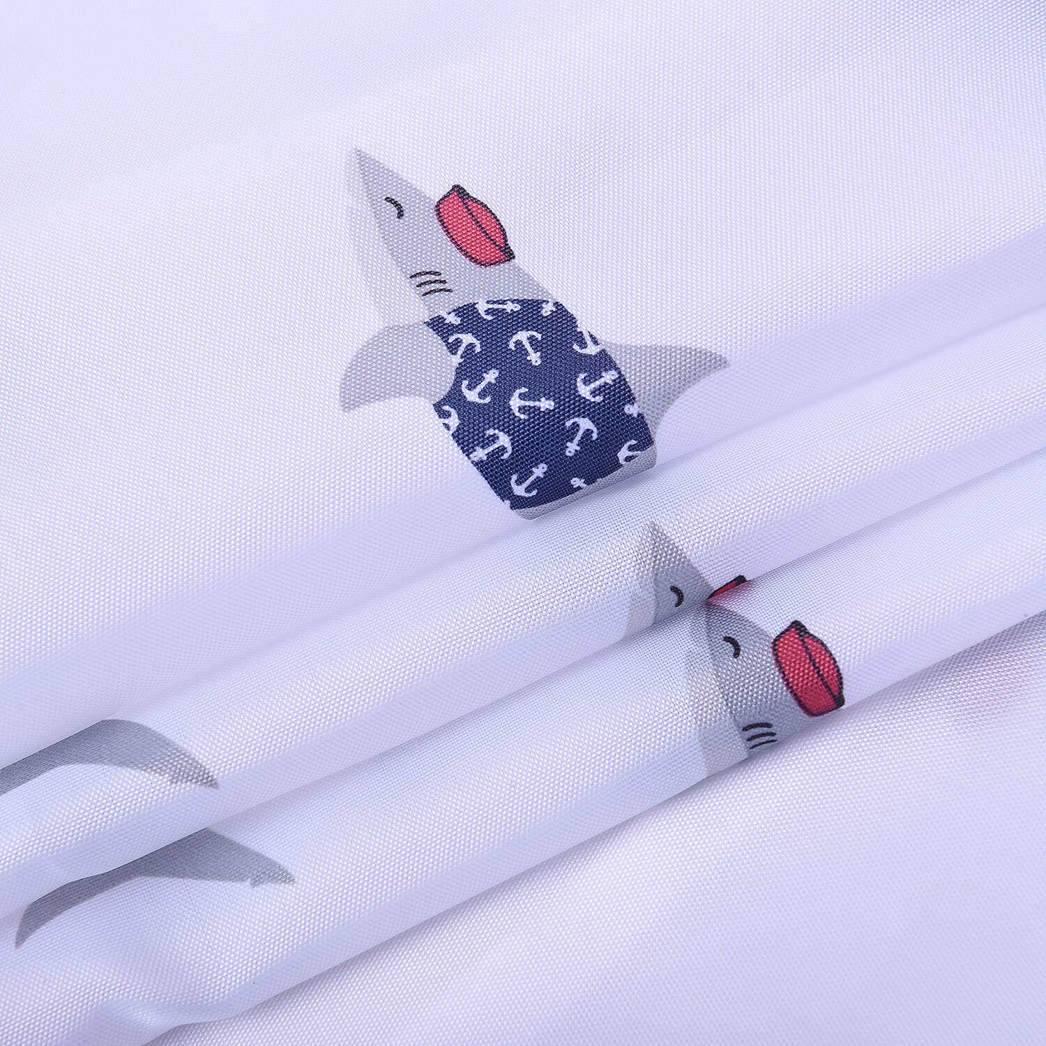 White Waterproof Shower Curtain with Shark Pattern and 12 Hooks (180x180cm)