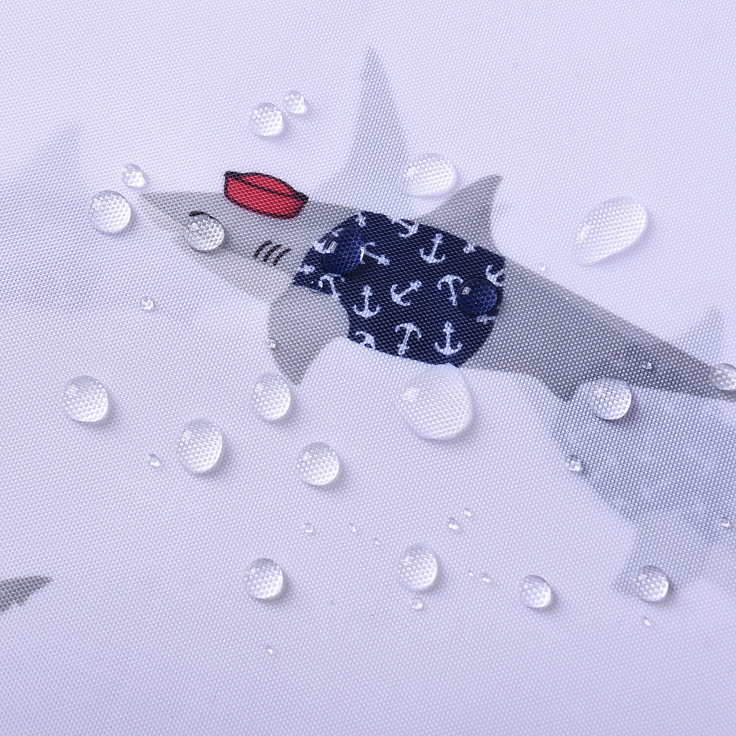 White Waterproof Shower Curtain with Shark Pattern and 12 Hooks (180x180cm)