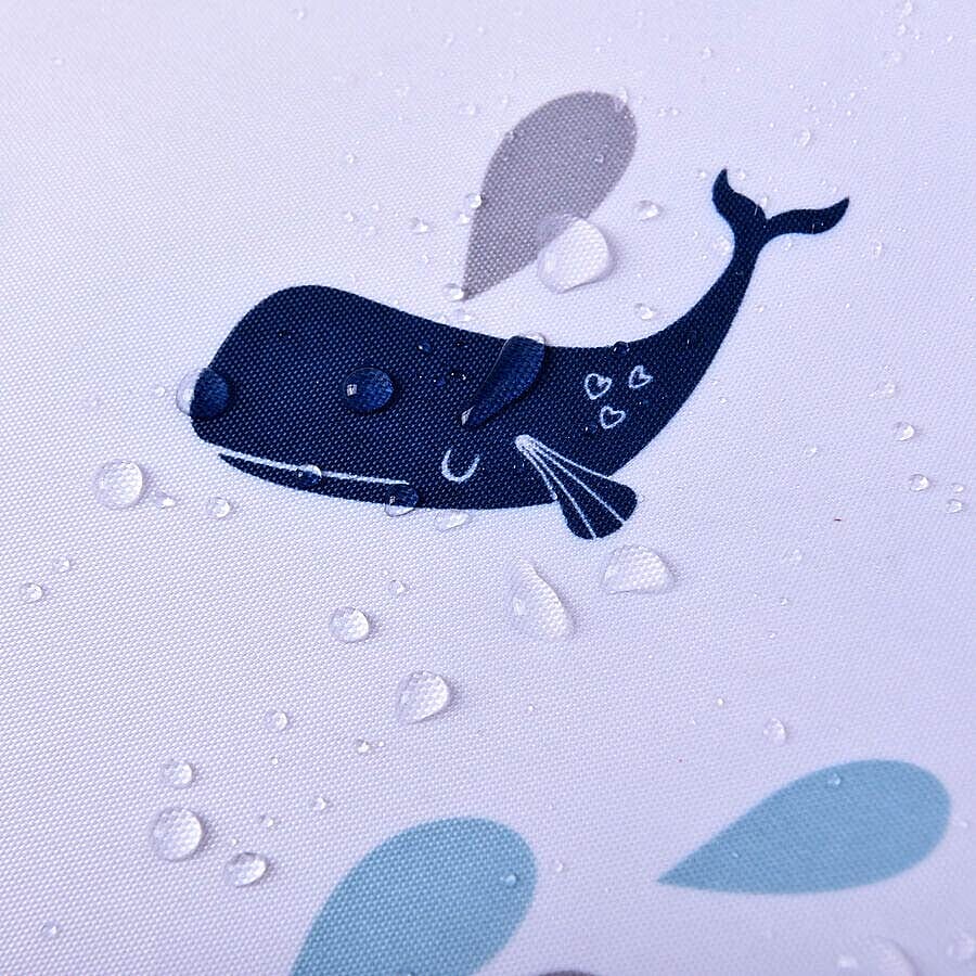 White Waterproof Shower Curtain with Multi Colour Whale Pattern and 12 Hooks (180x180cm)