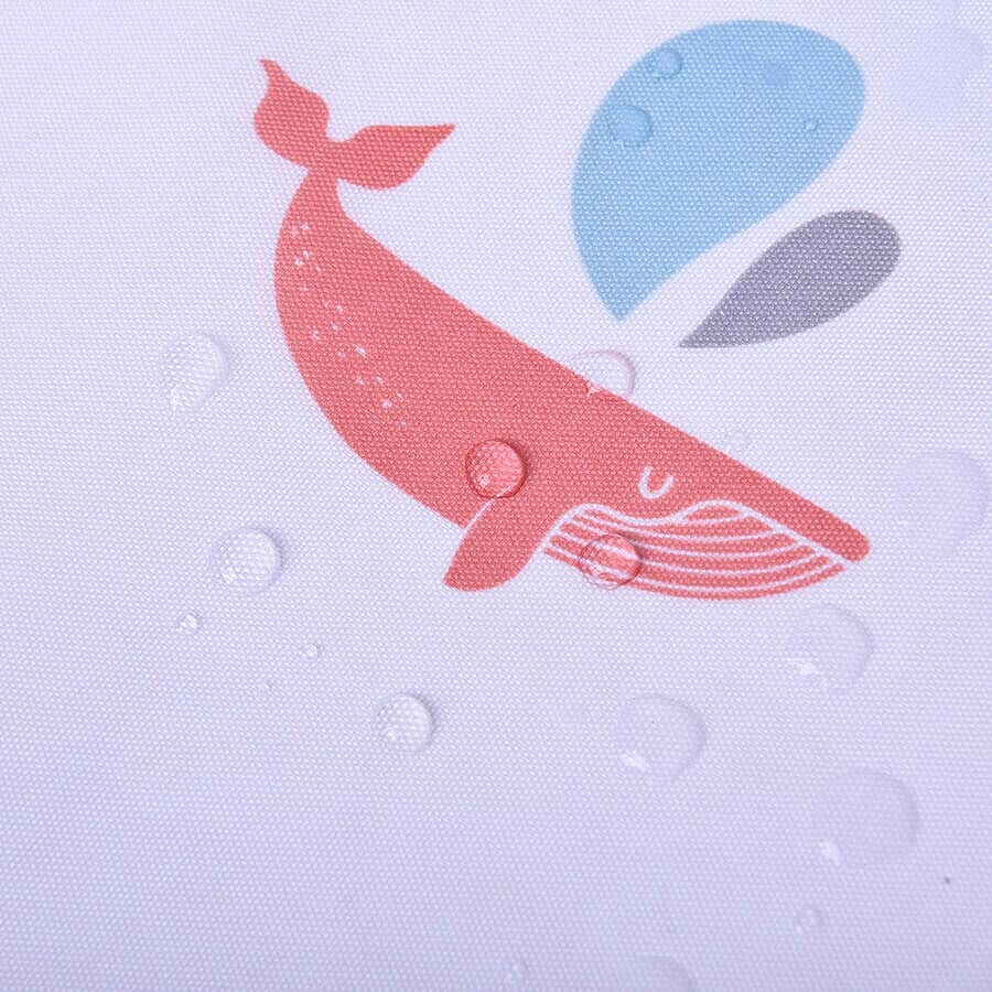 White Waterproof Shower Curtain with Multi Colour Whale Pattern and 12 Hooks (180x180cm)