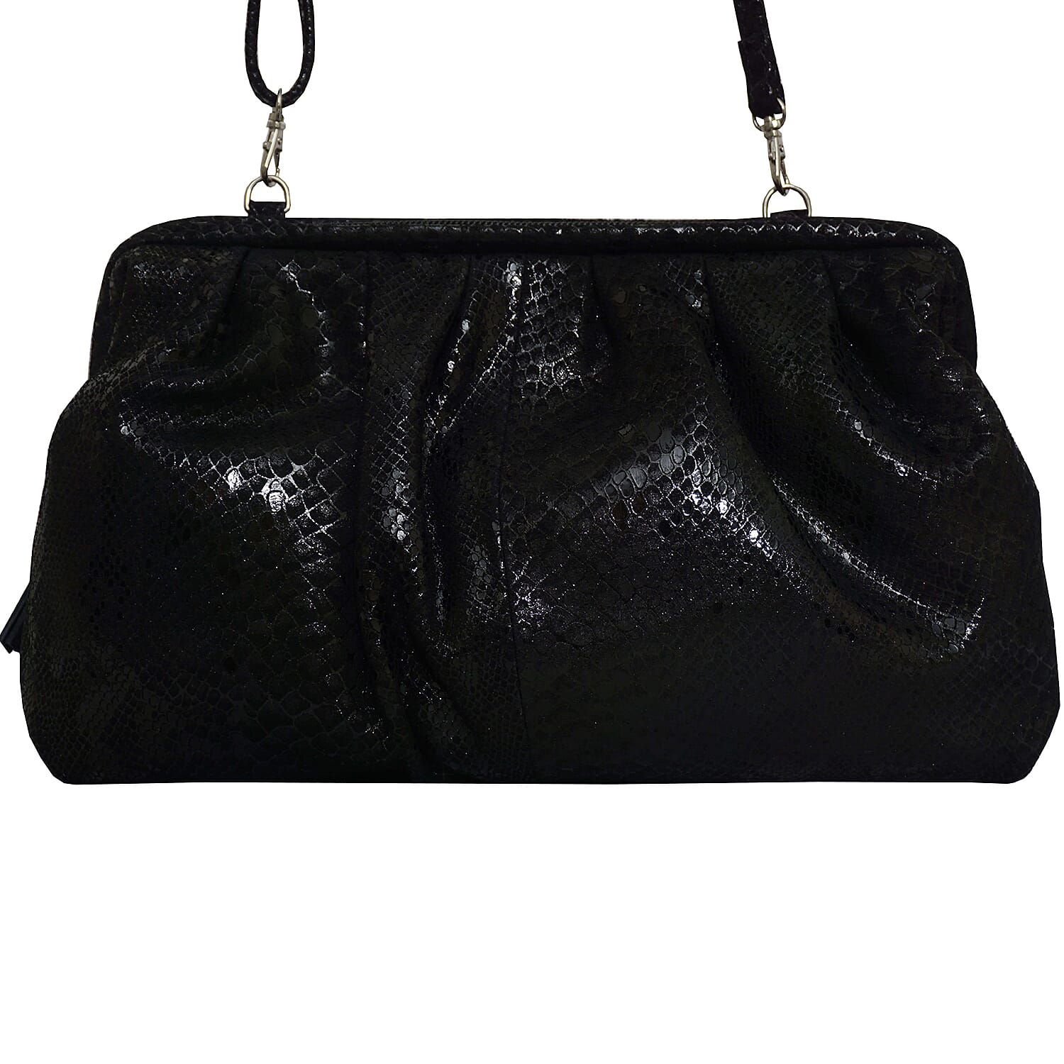 ASSOTS LONDON Genuine Leather Snake Print Oversized Clutch Bag with Adjustable Shoulder Strap (Size 26x22x3cm) - Black