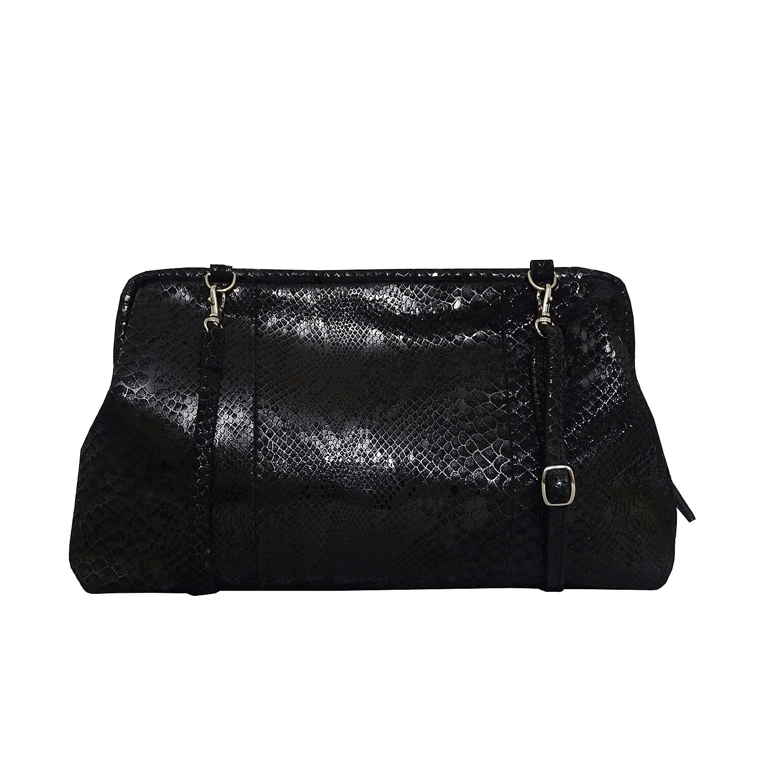 ASSOTS LONDON Genuine Leather Snake Print Oversized Clutch Bag with Adjustable Shoulder Strap (Size 26x22x3cm) - Black