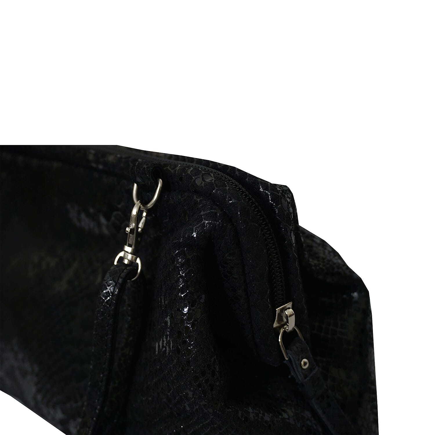 ASSOTS LONDON Genuine Leather Snake Print Oversized Clutch Bag with Adjustable Shoulder Strap (Size 26x22x3cm) - Black