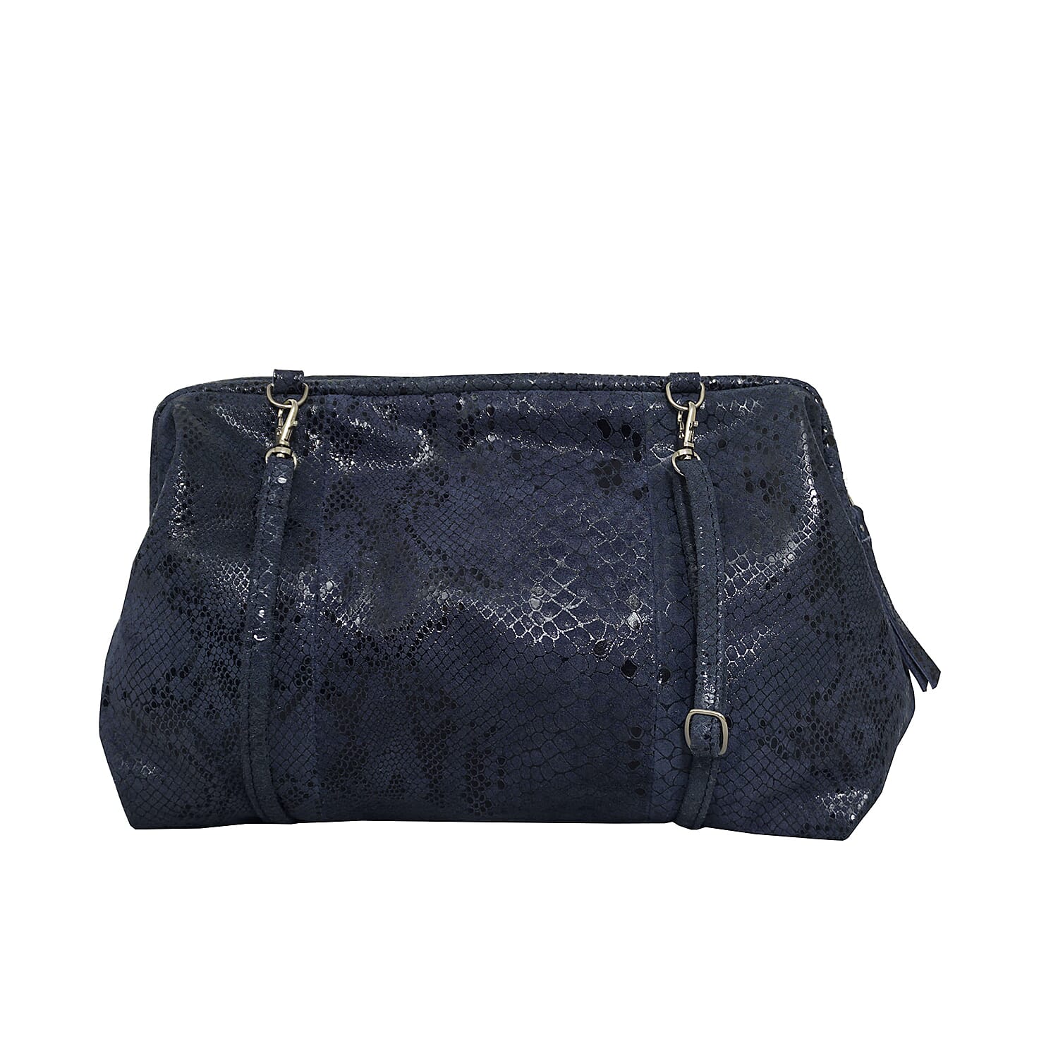 ASSOTS LONDON Harper Genuine Leather Snake Print Oversized Clutch Bag with Adjustable Shoulder Strap (Size 25x21cm) - Navy