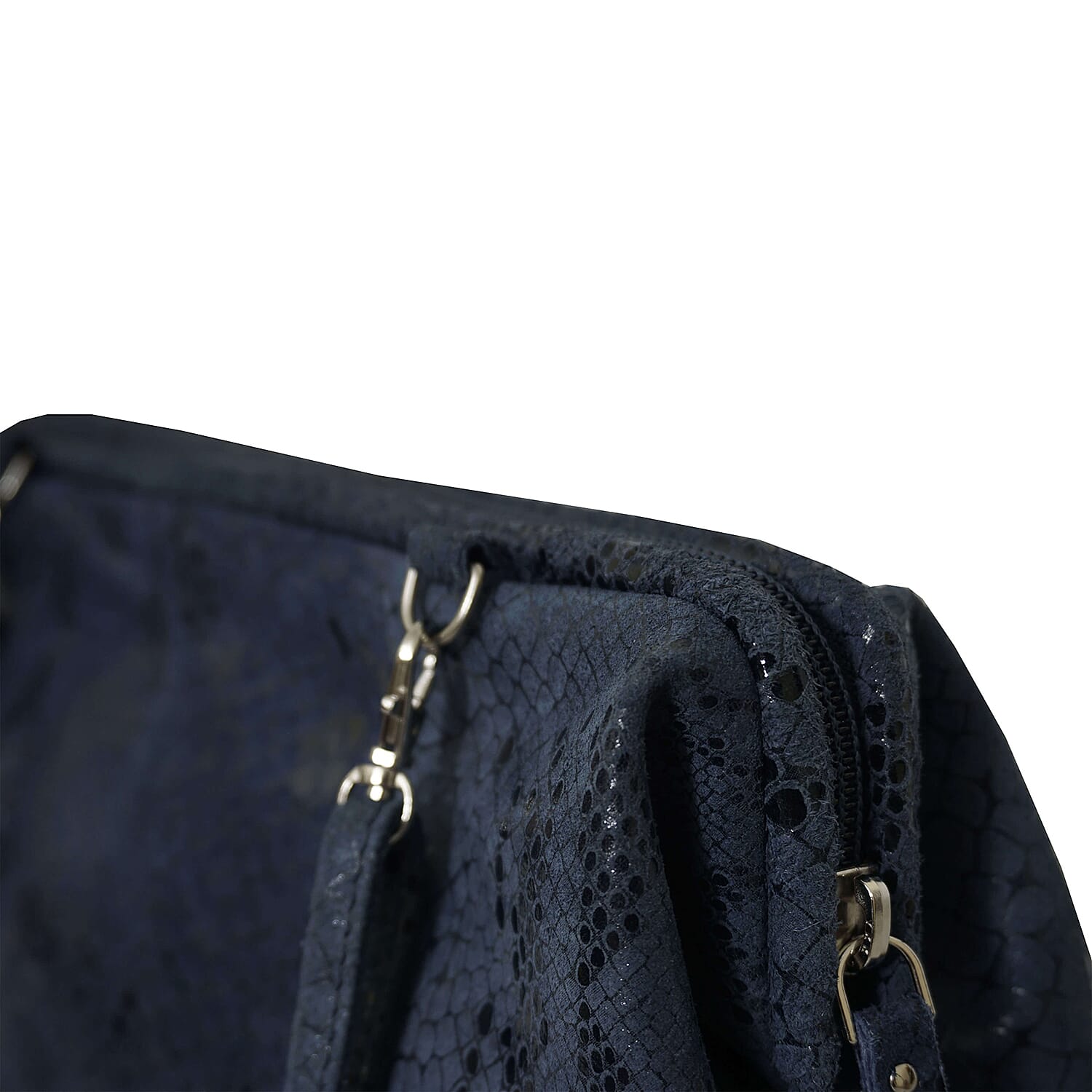 ASSOTS LONDON Harper Genuine Leather Snake Print Oversized Clutch Bag with Adjustable Shoulder Strap (Size 25x21cm) - Navy