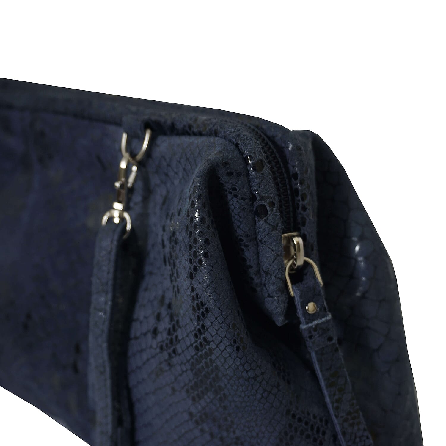 ASSOTS LONDON Harper Genuine Leather Snake Print Oversized Clutch Bag with Adjustable Shoulder Strap (Size 25x21cm) - Navy