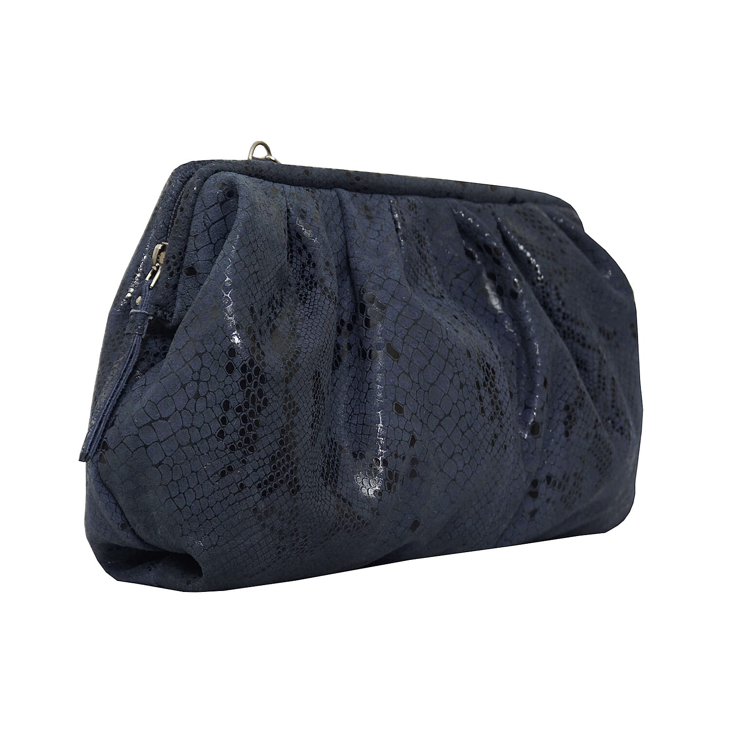 ASSOTS LONDON Harper Genuine Leather Snake Print Oversized Clutch Bag with Adjustable Shoulder Strap (Size 25x21cm) - Navy