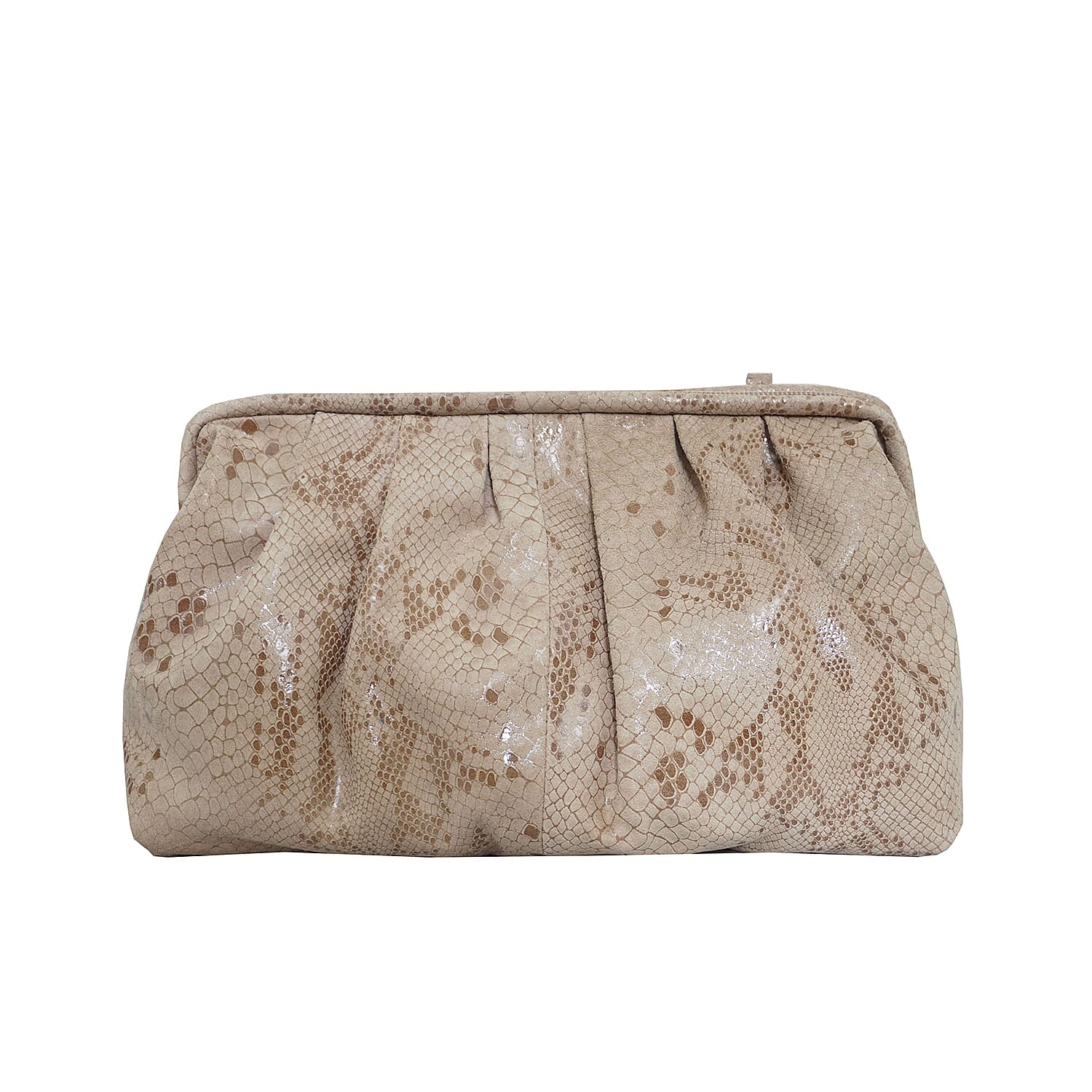 ASSOTS LONDON Harper Genuine Leather Snake Print Oversized Clutch Bag with Adjustable Shoulder Strap (Size 26x22x3cm) - Nude