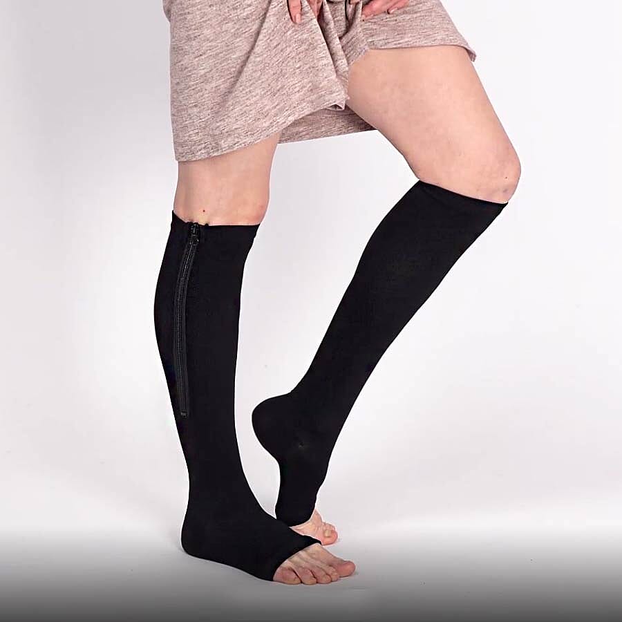 Pack of 2 Pairs Compression Zipper Socks (Size S/M - 5 to 8) - Black
