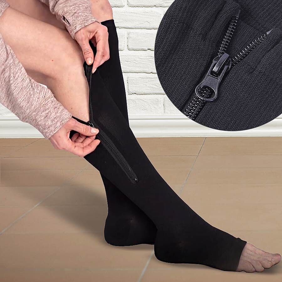 Pack of 2 Pairs Compression Zipper Socks (Size S/M - 5 to 8) - Black