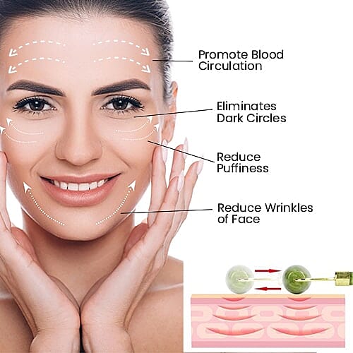 Green Jade Face Sphere Roller in Gold Tone