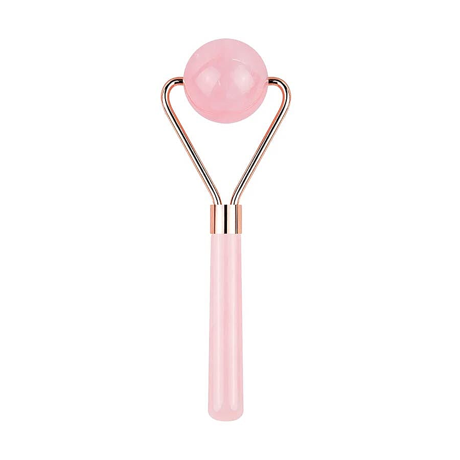 Rose Quartz Face Sphere Roller in Gold Tone