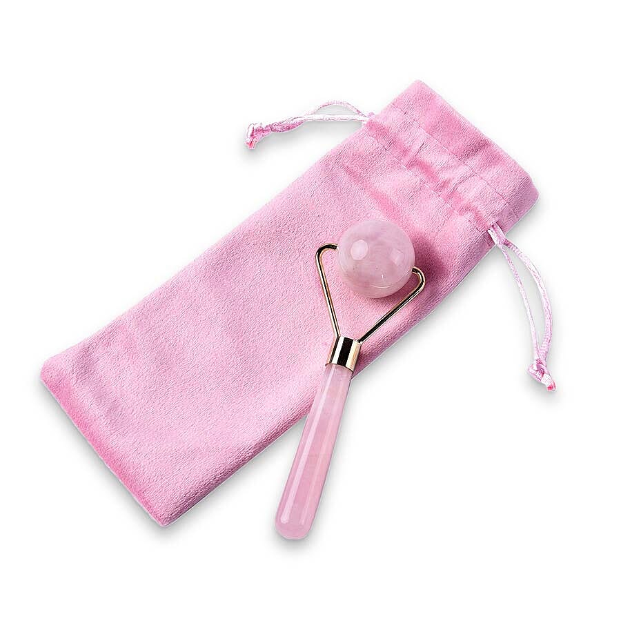 Rose Quartz Face Sphere Roller in Gold Tone