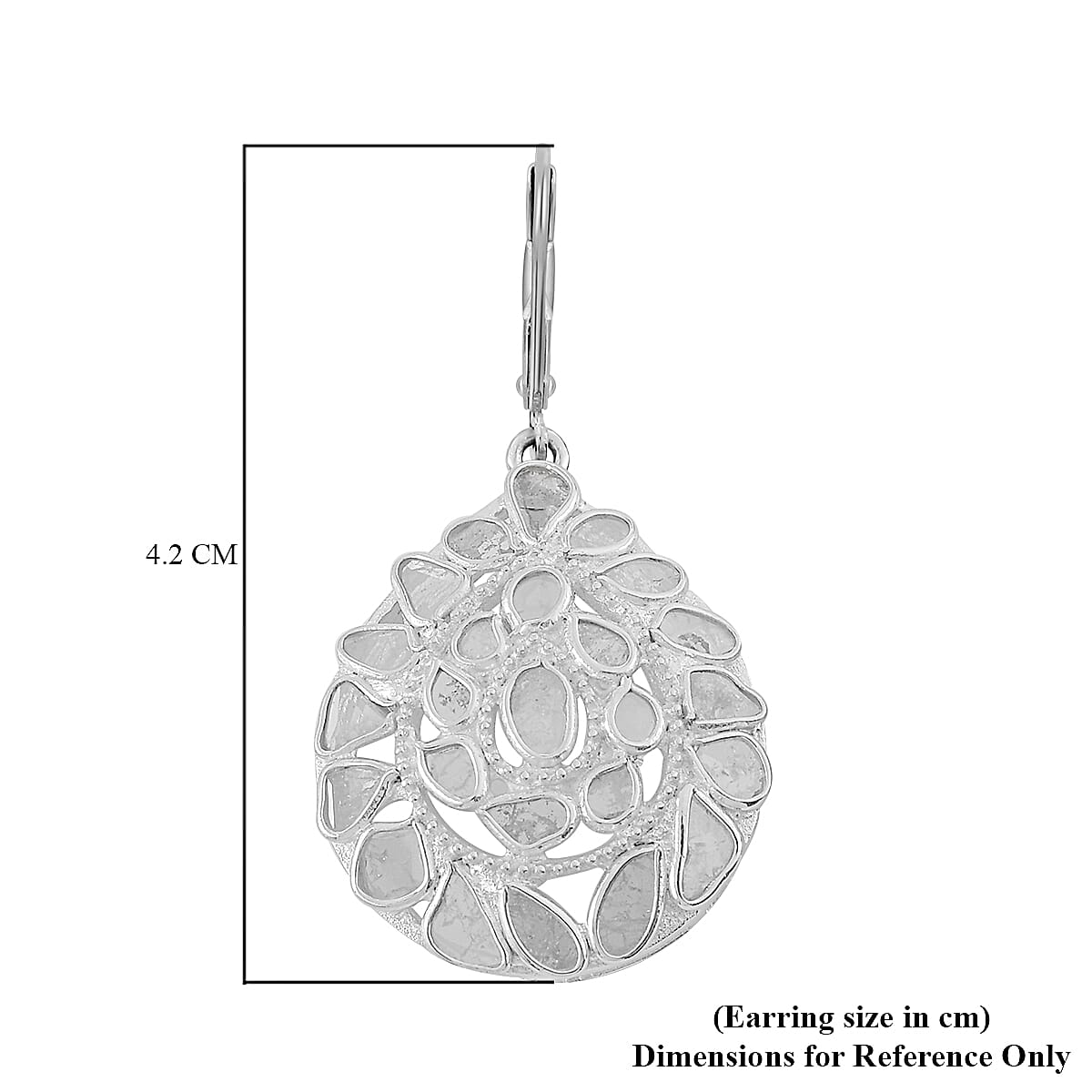 Artisan Crafted Polki Diamond Lever Back Earrings in Sterling Silver 1.430 Ct, Silver Wt. 7.32 Gms