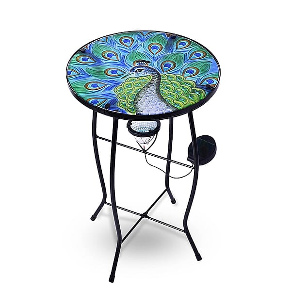 Flower Garden Table with Solar Light Peacock 6006834 TJC