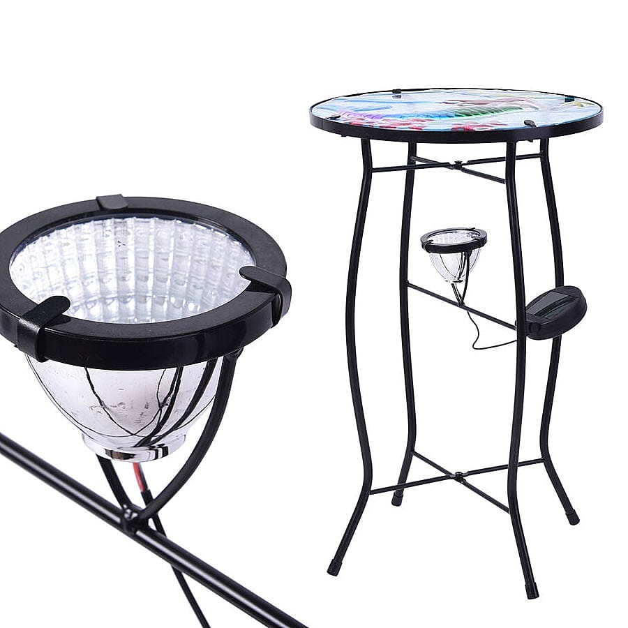 Hand Painted Mermaid Pattern Garden Table with Solar Light in Multi (Size 30.5x30.5x48cm)