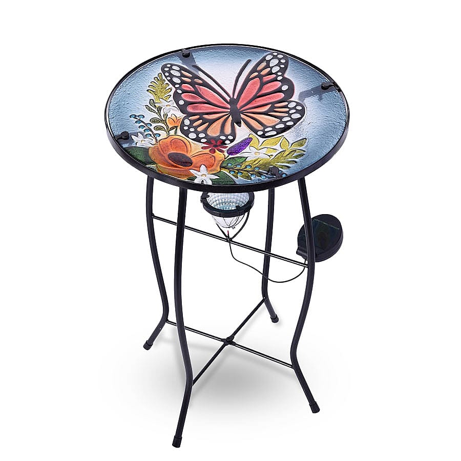 Butterfly Pattern Garden Table with Solar Light in Multi (Size 30.5x30.5x48cm)