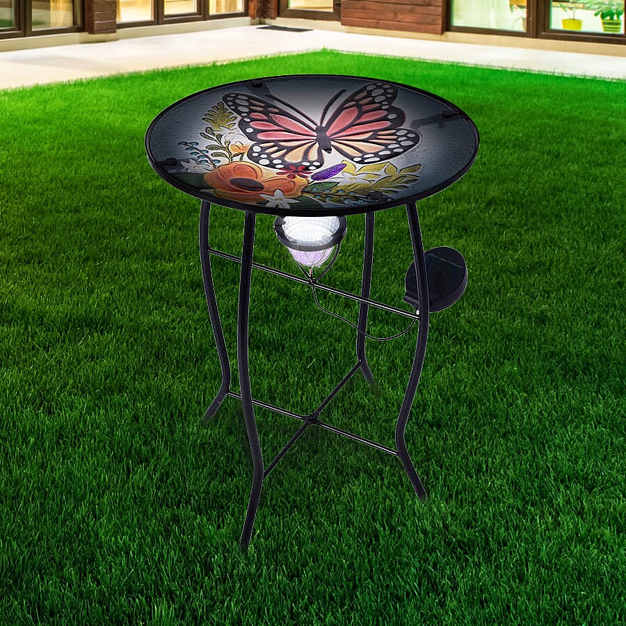 Butterfly Pattern Garden Table with Solar Light in Multi (Size 30.5x30.5x48cm)