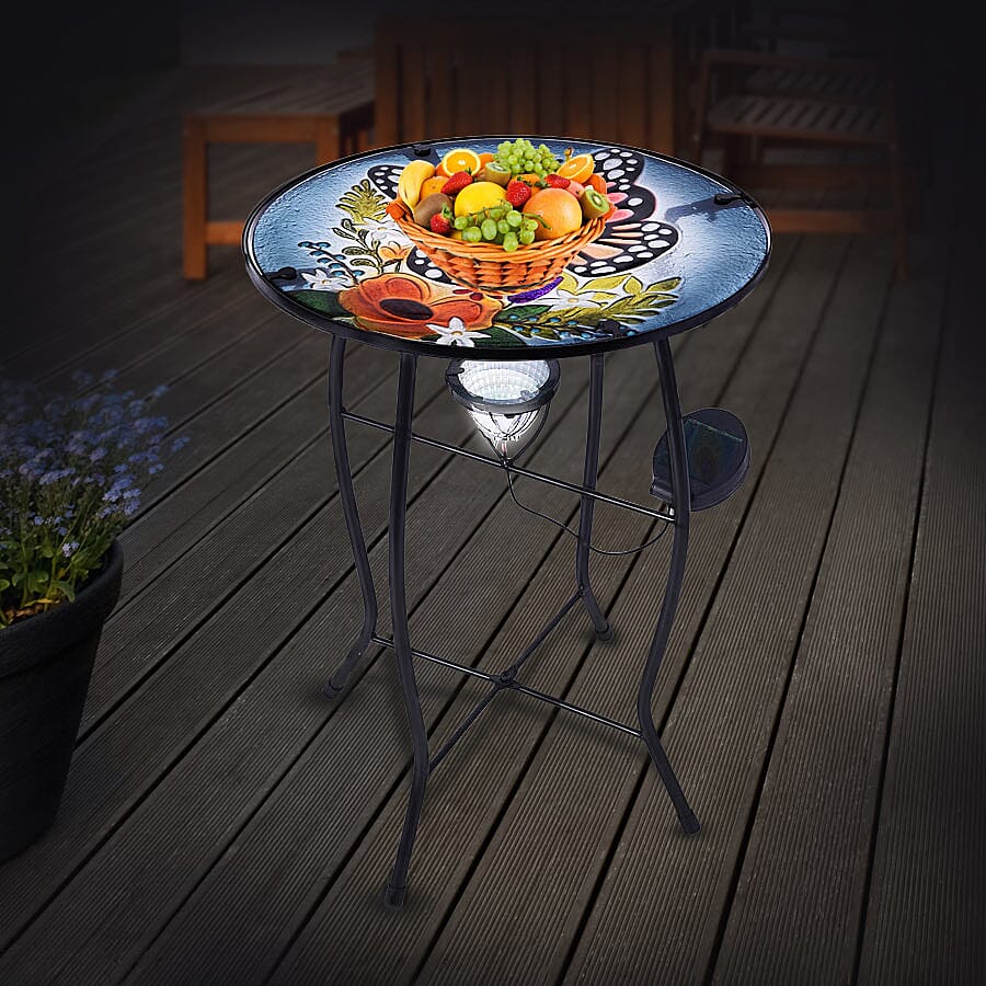 Butterfly Pattern Garden Table with Solar Light in Multi (Size 30.5x30.5x48cm)