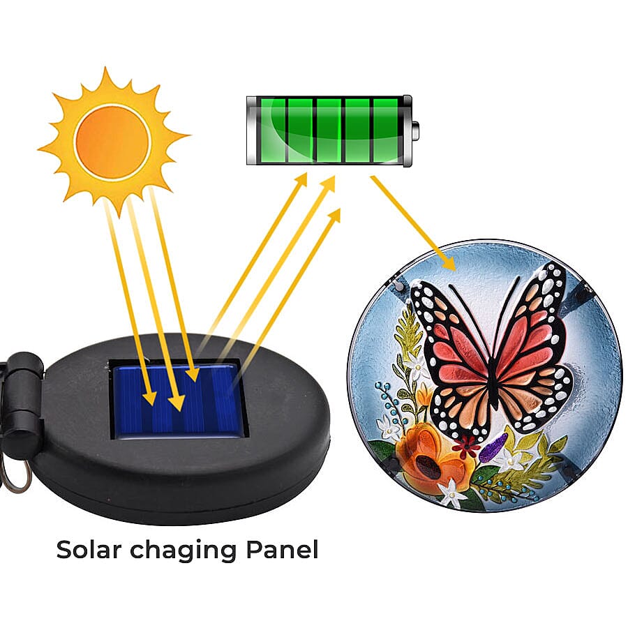 Butterfly Pattern Garden Table with Solar Light in Multi (Size 30.5x30.5x48cm)