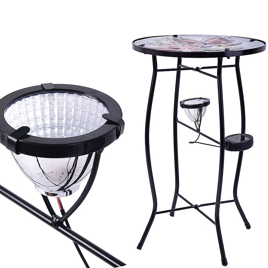 Butterfly Pattern Garden Table with Solar Light in Multi (Size 30.5x30.5x48cm)