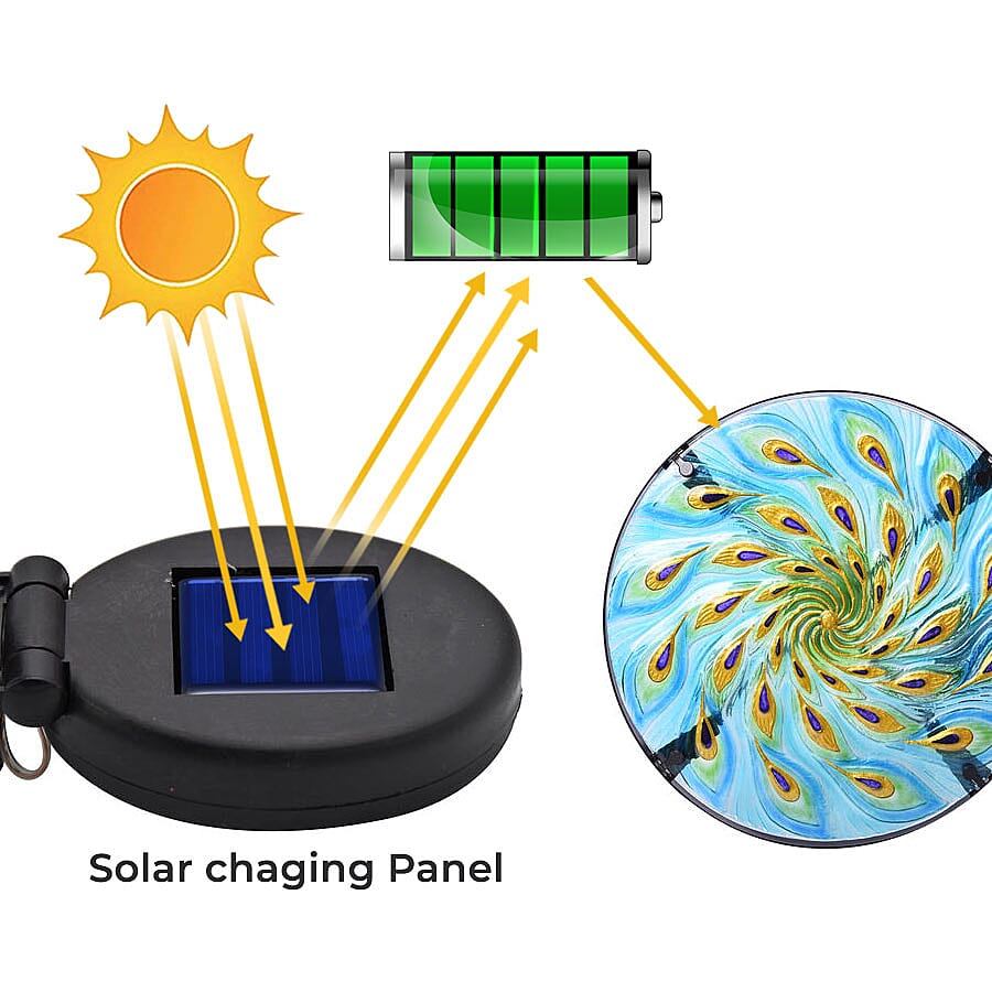 Peacock Feather Pattern Garden Table with Solar Light in Multi (Size 30.5x30.5x48cm)