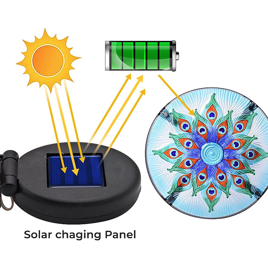 Peacock Plume Pattern Garden Table with Solar Light in Multi (Size 30.5x30.5x48cm)