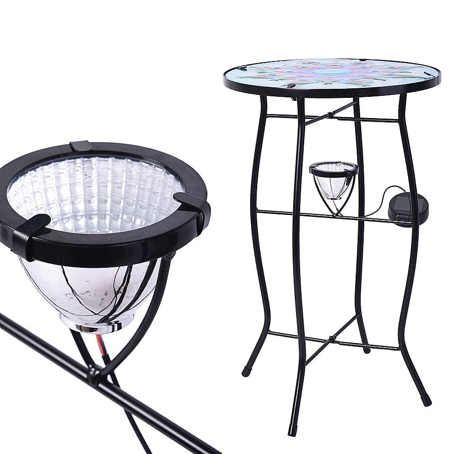 Peacock Plume Pattern Garden Table with Solar Light in Multi (Size 30.5x30.5x48cm)