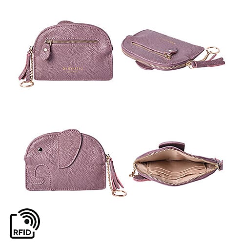 SENCILLEZ 100% Genuine Leather RFID Wallet (14x11cm) with Tassel - Light Purple