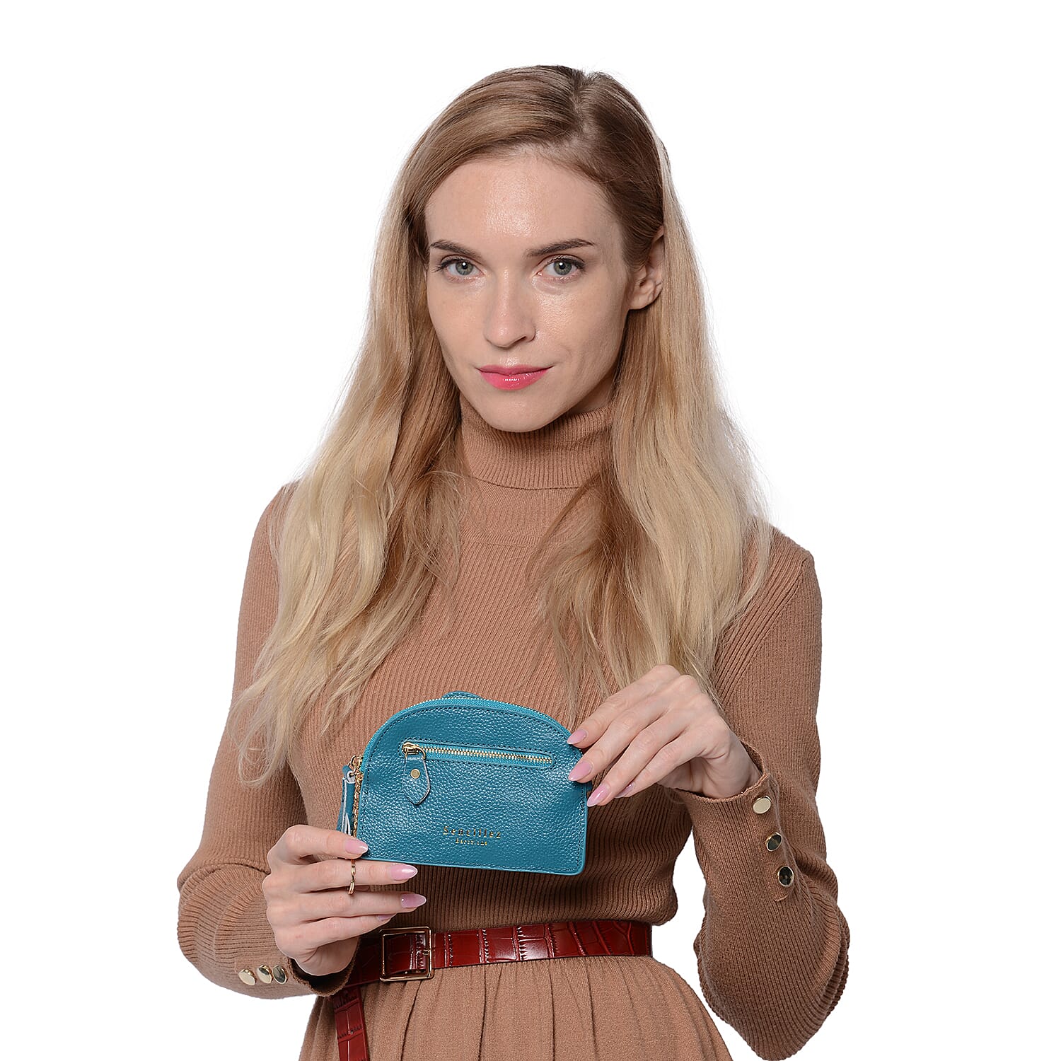 SENCILLEZ 100% Genuine Leather RFID Wallet (14x11cm) with Tassel - Teal